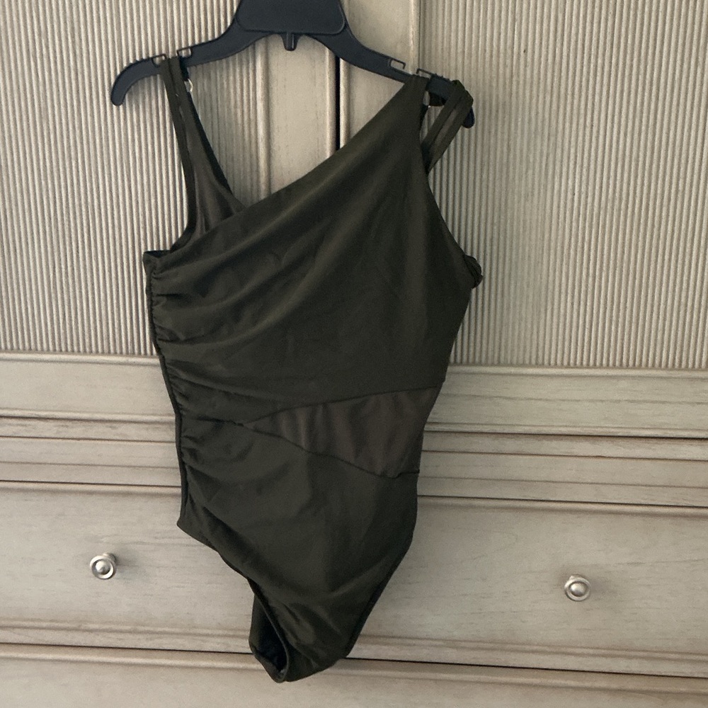 Miraclesuit Olive Green One-Shoulder One-Piece Swimsuit azure nori